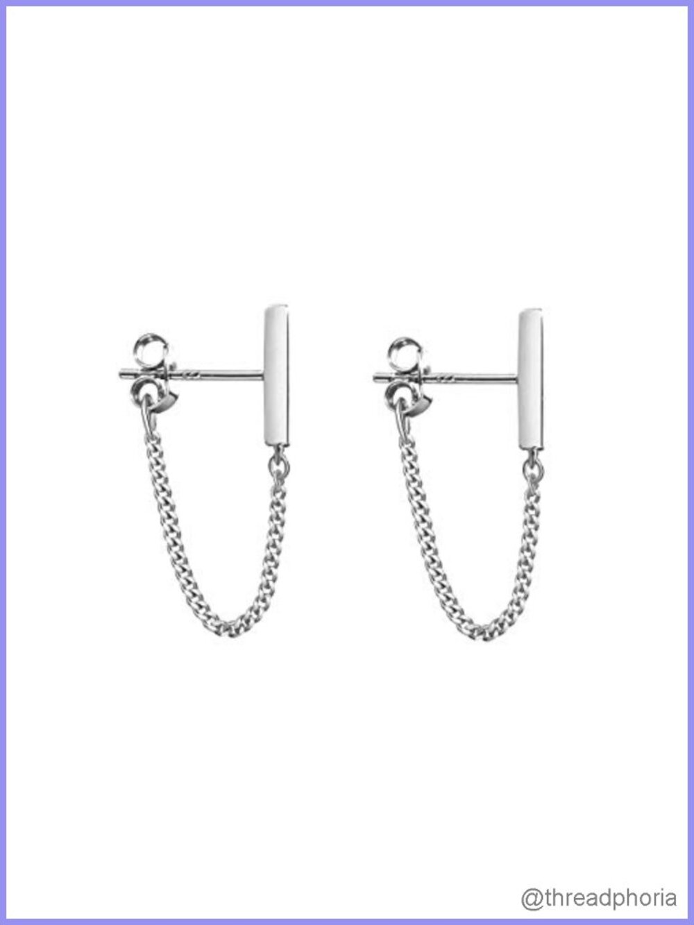 Sterling Silver Bar Stud Earrings with Chain Dangle Minimalist